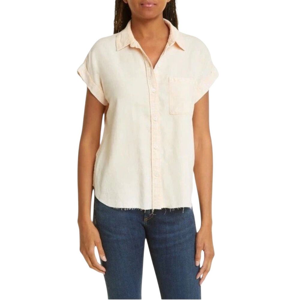 Rails Lex Short Sleeve Button Down Sz S Peach Acid Wash